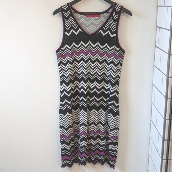 Krimson Klover Cotton Blend Sleeveless Chevron Multi Colored Stripe Dress - Picture 1 of 8